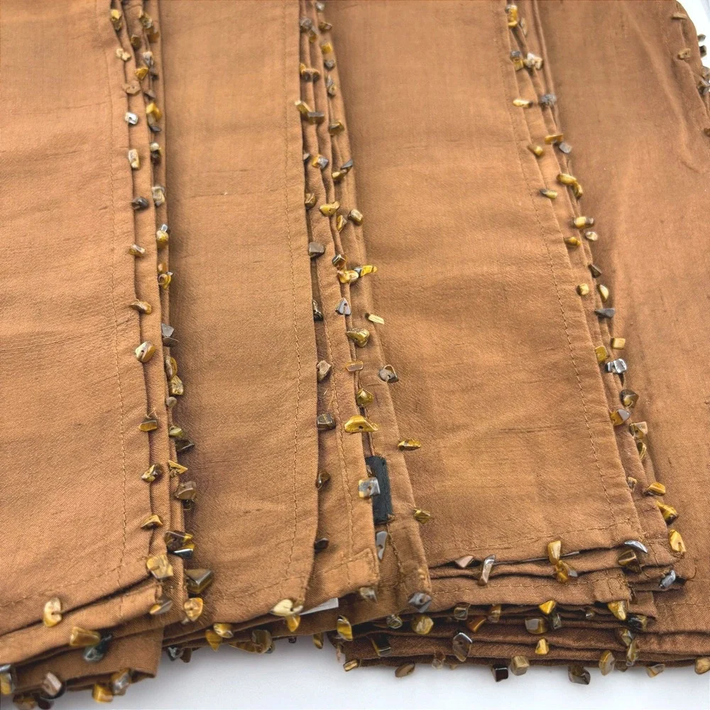 Kim Seybert NYC Brown 100% Silk Napkins‎ with Stone Trim Set of 4 1490AM